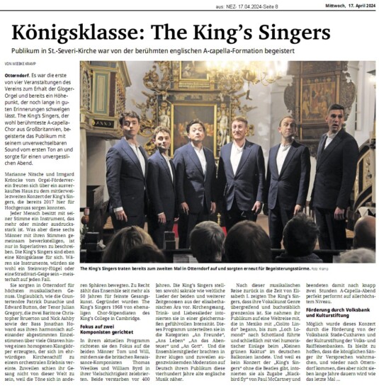 Königsklasse - King's Singers begeistern in Otterndorf