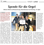 Spende der Edith-Uhlig-Stiftung zur Rettung der Gloger-Orgel Otterndorf